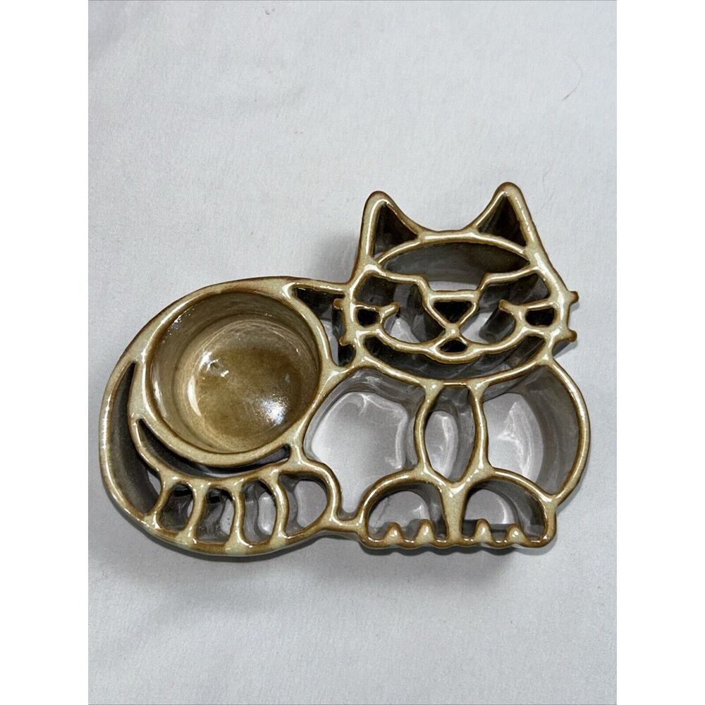 Candle Pots Kitty Cat Tan Brown Drip Glaze Votive Candle Holder Handcrafted USA
